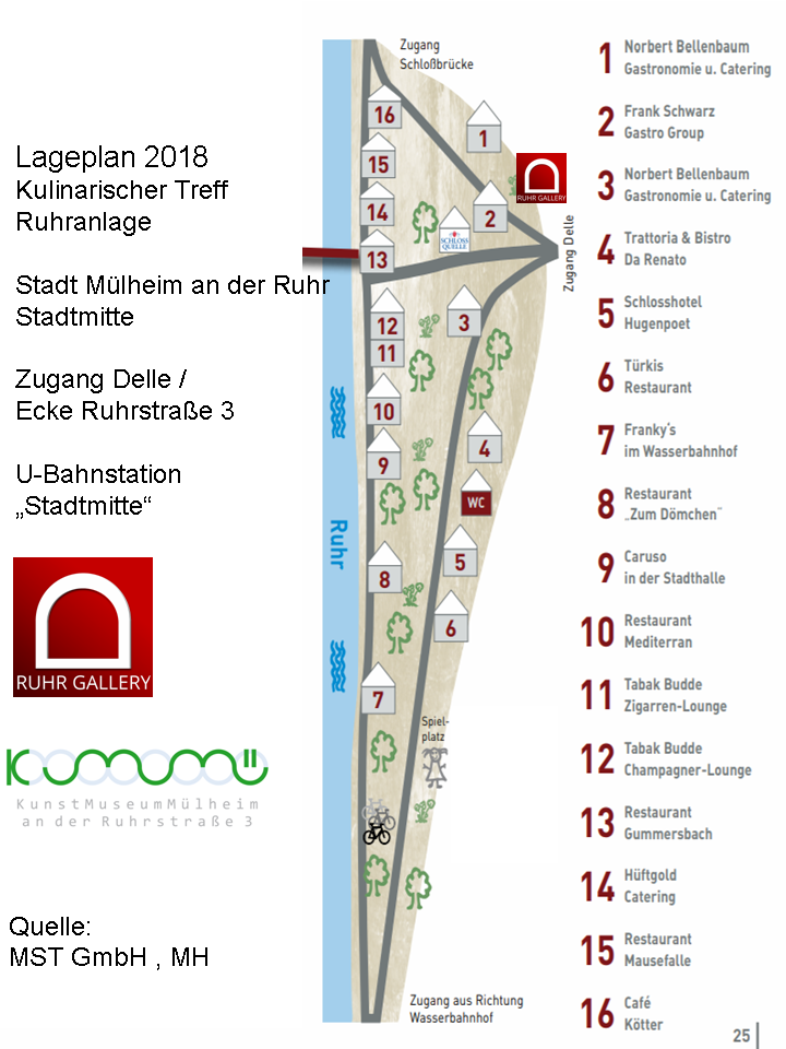 Lageplan Kulinarischer Treff 2018 – nach dem Künstlertreff zum Schlemmen in der Ruhranlage der Stadt Mülheim