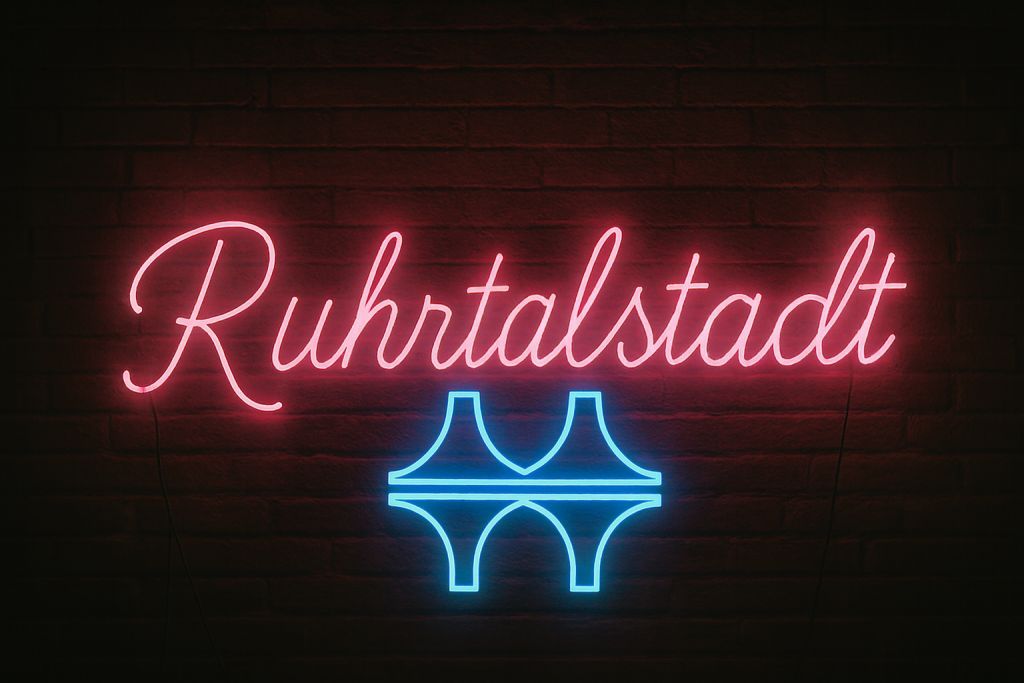 Neonschild Ruhrtalstadt Mülheim mit den typischen High heels
